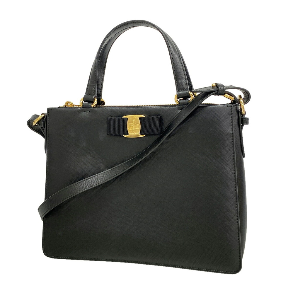 Salvatore Ferragamo Vara Leather Handbag, Black, 2-way Bag for Women